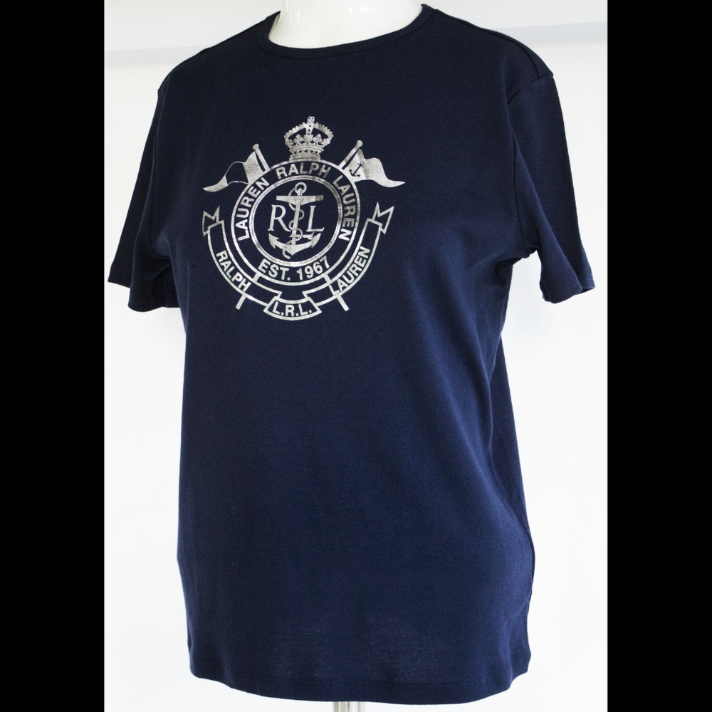Lauren Navy Tee Shiny Silver Logo S Small